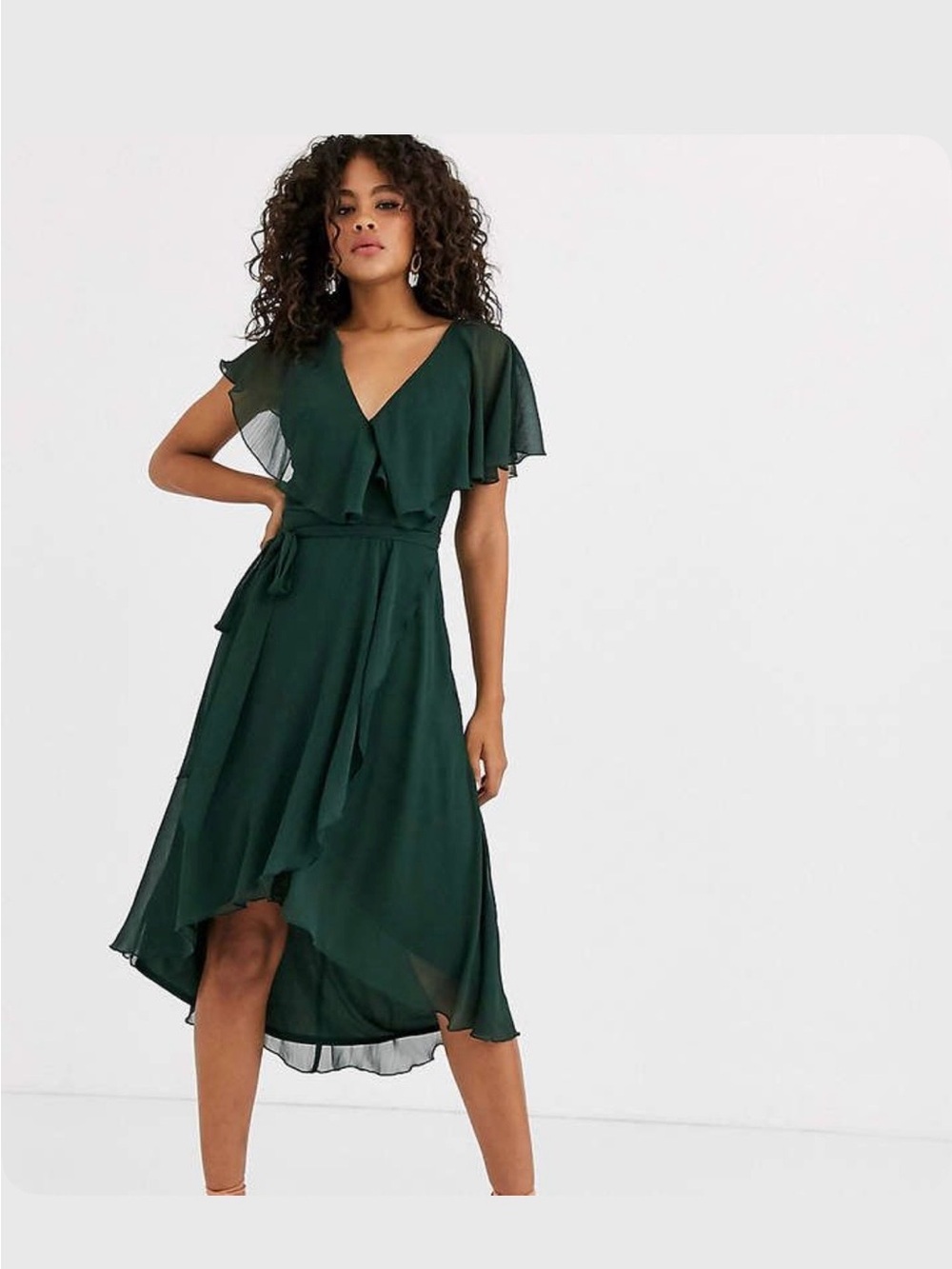 ASOS Dark Forest Green High-Low Wrap Dress